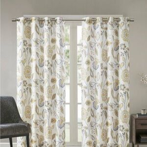 Floral Pattern Grommet Curtain Panels - White with Gold & Gray